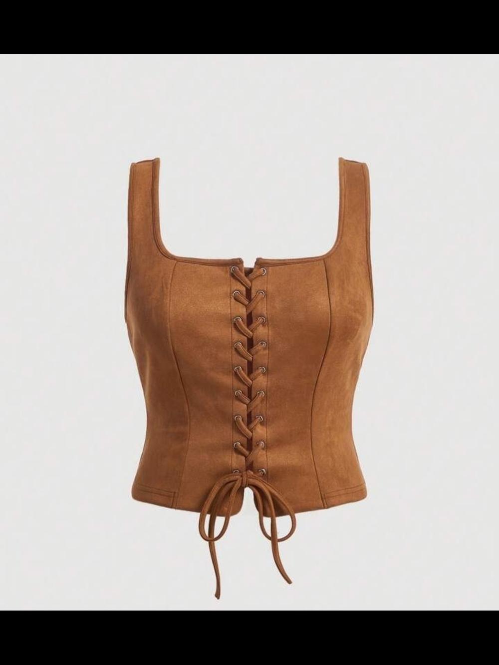 SHEIN Rust Lace-Up Faux Suede Corset Tank